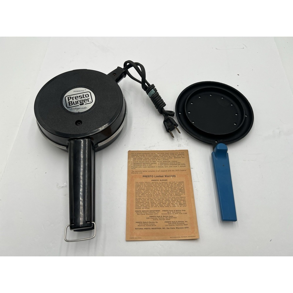 Vintage Presto Burger MB1 Hamburger Cooker Appears Unused NOS Instructions